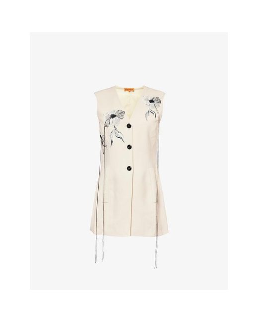 Stine Goya Natural Fillo Floral-embroidered Stretch-woven Waistcoat