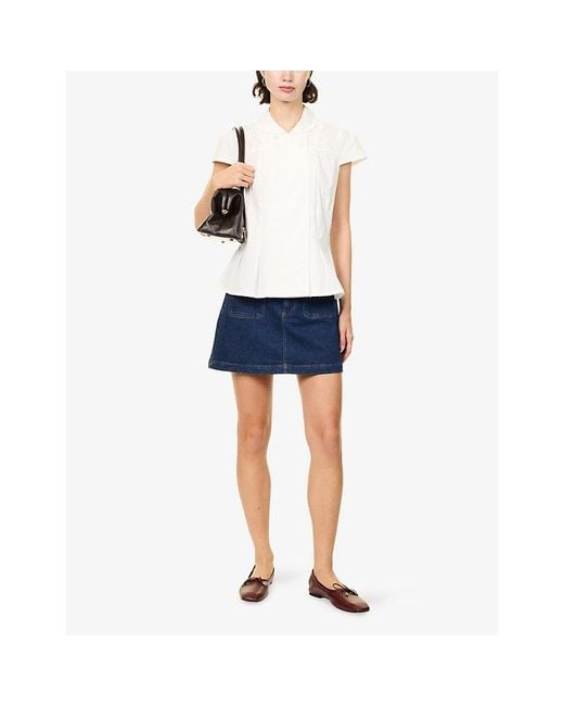 PAIGE Blue Janelle Mini A-Line Cotton-Stretch Denim Skirt