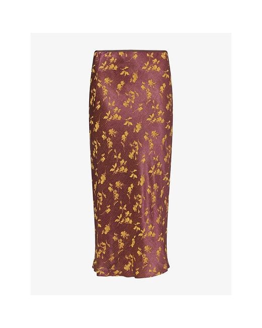 Dries Van Noten Brown Floral-Print Satin Midi Skirt