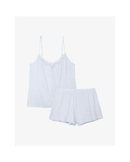 The White Company White Lace-trim V-neck Cotton Pyjama Set X