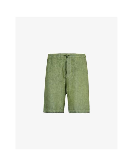 120% Lino Green Bermuda Pressed-crease Mid-rise Linen Shorts for men