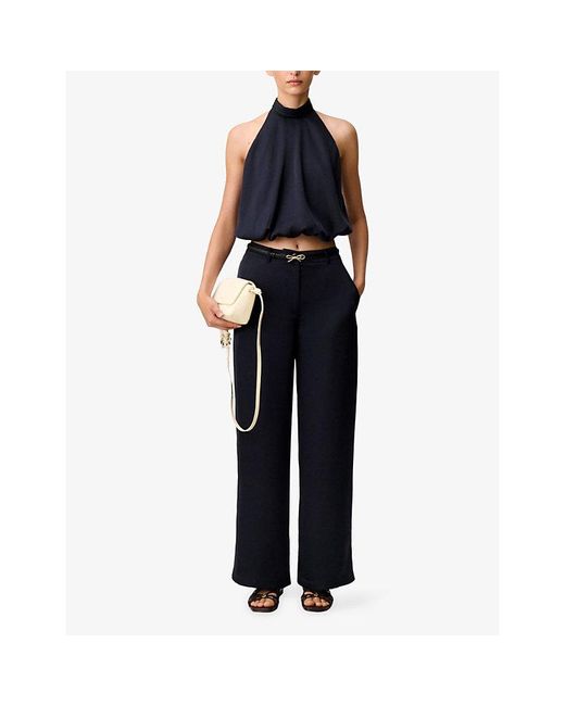 Claudie Pierlot Blue Sleeveless Open-Back Satin Top