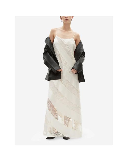 The Kooples White Sleeveless Babydoll Lace And Silk Maxi Dress