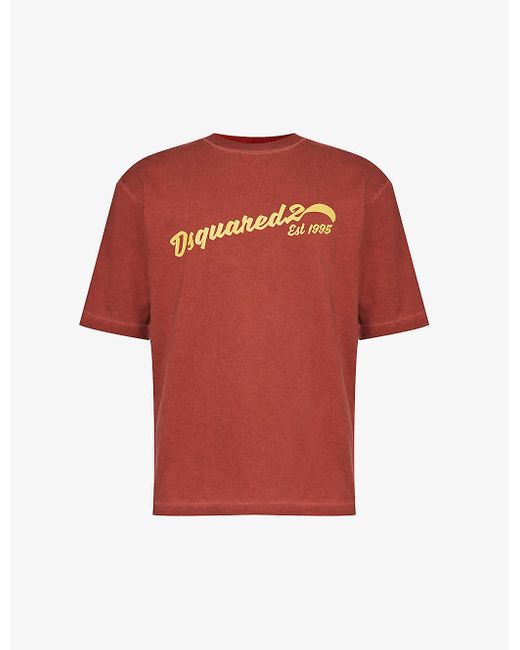DSquared² Red Logo Text-print Cotton-blend T-shirt for men