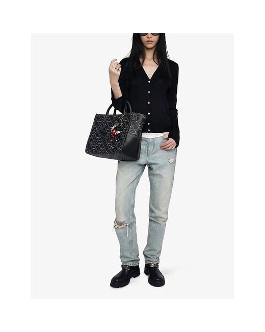 Zadig & Voltaire Black Jemma Diamante-Buttoned Merino-Wool Cardigan