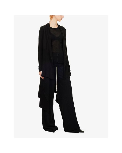 Rick Owens Black Draped Long Wool Cardigan