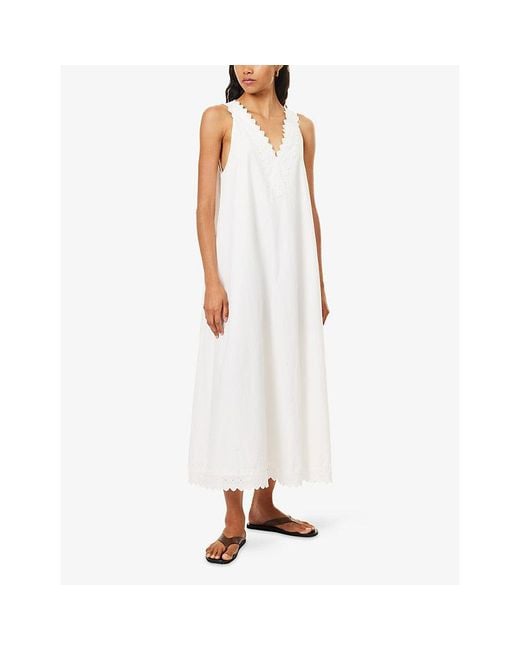 Dissh White Annabel Lace-Trim Cotton-Blend Maxi Dress