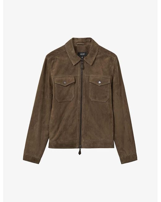 Reiss Brown Pike Patch-Pocket Regular-Fit Suede Jacket for men