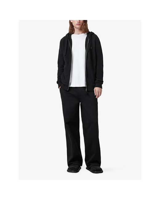 AllSaints Black Raven Logo-Embroidered Zip-Up Cotton Hoody for men