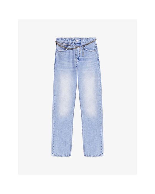 Maje Blue Jewelled-belt Straight-leg Low-rise Denim Jeans