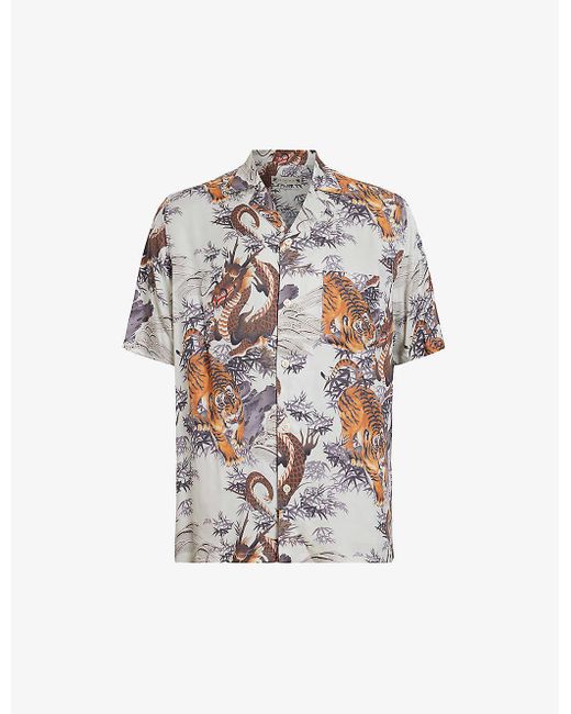 AllSaints White Kali Relaxed-fit Graphic-print Woven Shirt for men