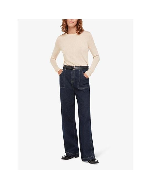 Whistles Natural Annie Slim-Fit Metallic-Knitted Jumper