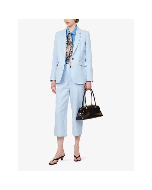 ME+EM Blue Tailored-Fit Cropped Linen-Cotton Trousers