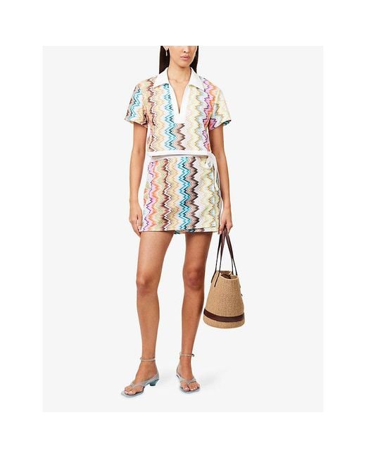 Missoni White Wrap-Over Chevron Jersey Mini Skirt