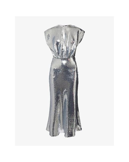 David Koma Gray Blouson Sleeveless Woven Midi Dress