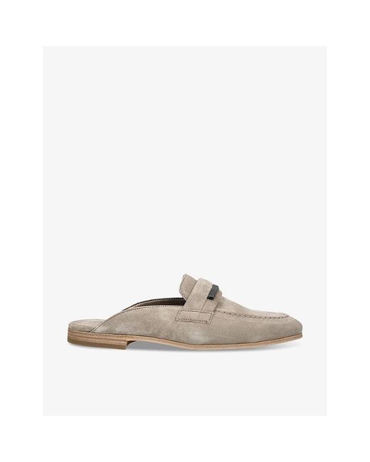 Brunello Cucinelli Natural Bead-embellished Backless Suede Penny Loafers