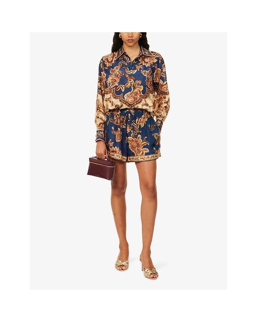 Zimmermann Blue Aster Printed Silk Shorts
