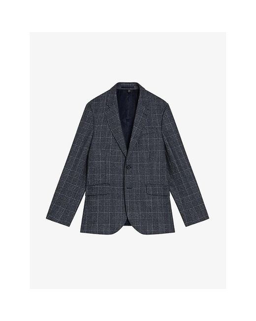Ted Baker Blue Alfiej Single-breasted Check Wool And Cashmere-blend Blazer for men