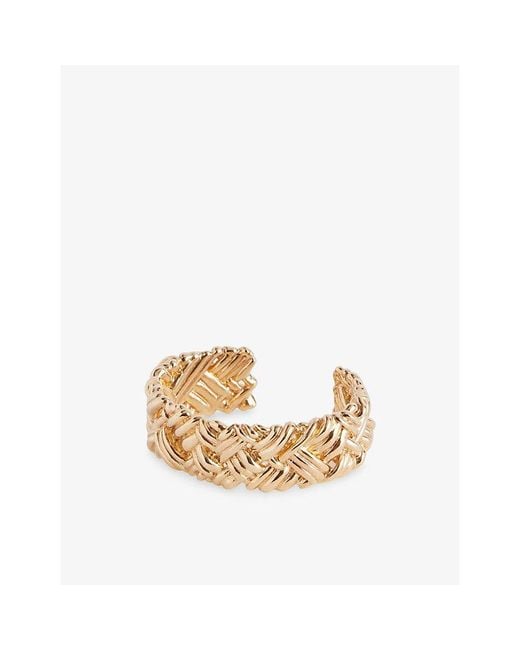 Bottega Veneta Metallic Intreccio Large Cuff 18Ct Plated Sterling Bracelet
