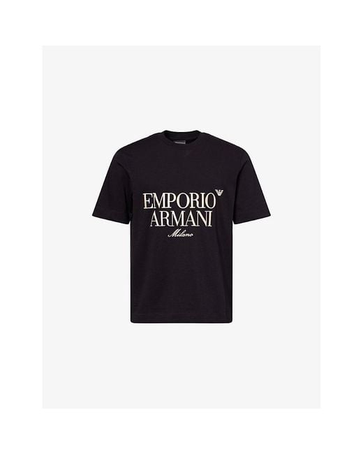 Emporio Armani Black Brand-Embroidery Relaxed-Fit Cotton-Jersey T-Shirt for men
