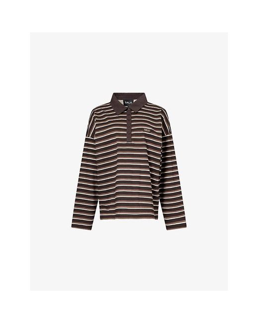 WE Are Tala Black Striped Relaxed-Fit Cotton Rugby Polo Shirt