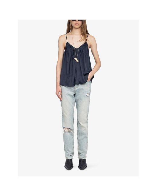 Zadig & Voltaire Blue Cym V-Neck Satin Cami Top