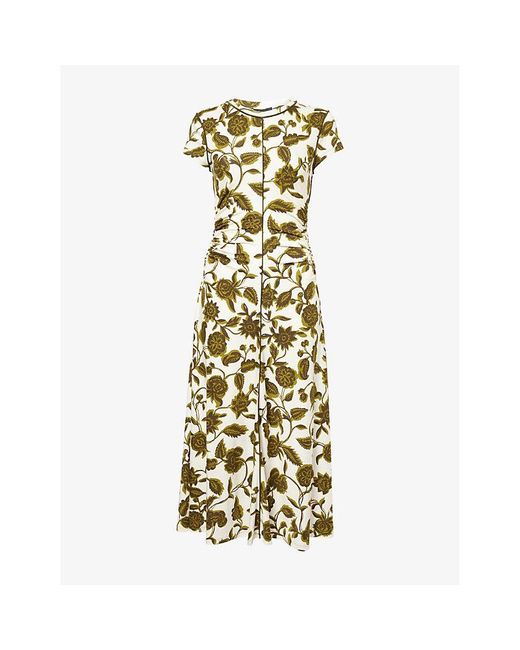 ME+EM Metallic Midnight Hibiscus Graphic-Print Woven Midi Dress