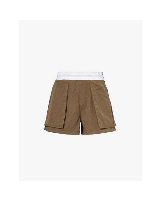 Alexander Wang Brown Rave Branded-waistband Mid-rise Cotton Cargo Shorts