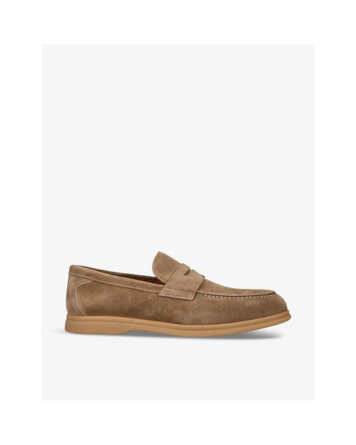 Doucal's Brown Wash Suede Penny Loafers for men