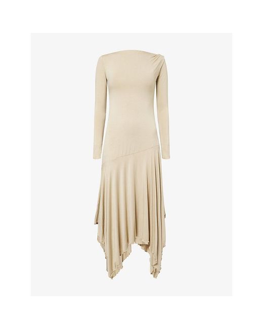The Dropped Collection Natural Draped Long-Sleeve Stretch-Jersey Midi Dress