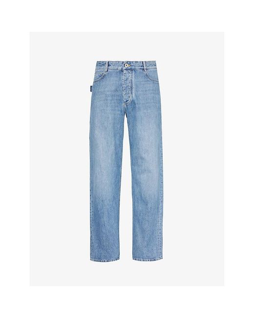 Bottega Veneta Blue Contrast-stitch Faded-wash Wide-leg Jeans for men