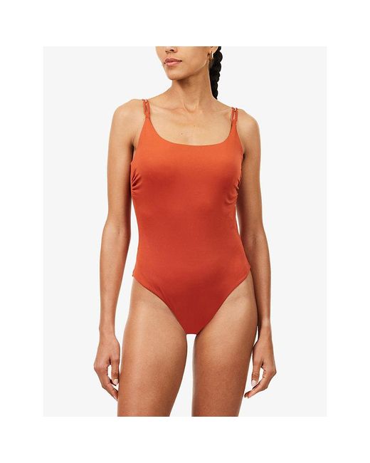 Max Mara Red Open-Back Double-Strap Swimsuit