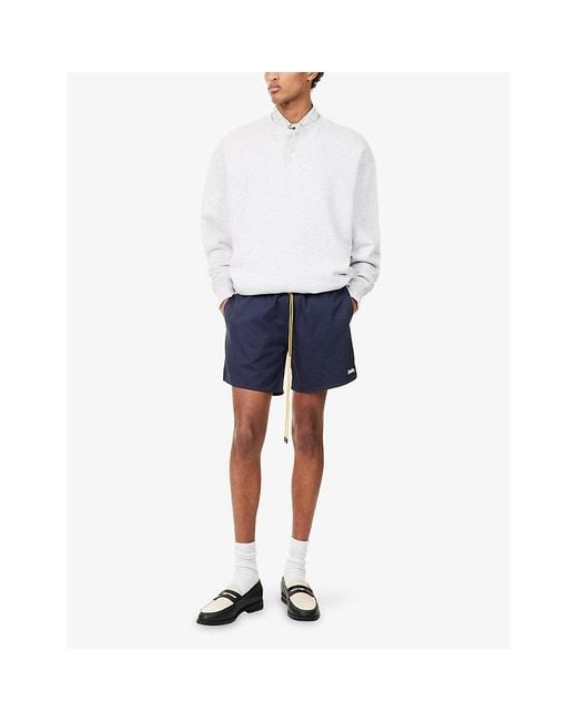 Rhude Blue Logo-Embroidery Cotton Twill Shorts for men