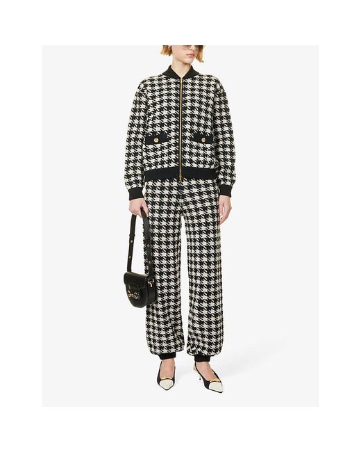 Gucci Black Houndstooth Zip-front Wool-knit Jacket