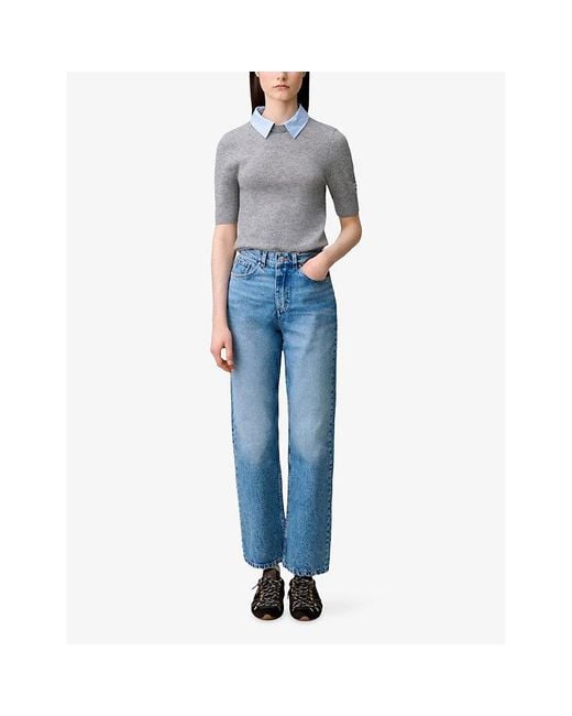 Claudie Pierlot Gray Layered Short-Sleeve Wool Jumper