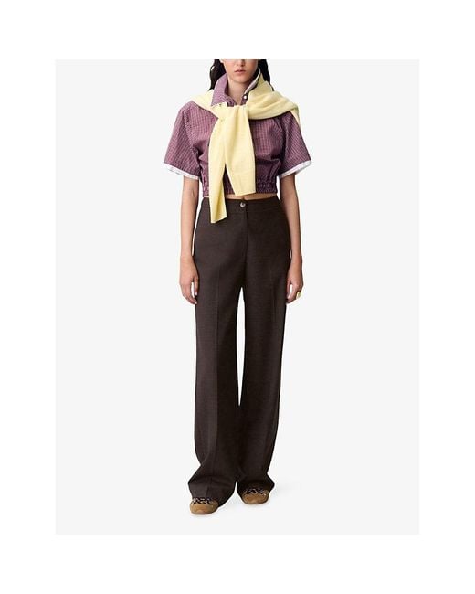 Claudie Pierlot Brown Straight-Leg Mid-Rise Stretch Wool-Blend Trousers