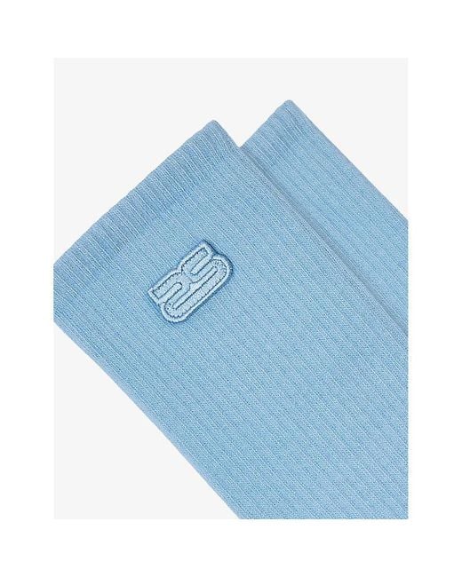 Sandro Blue Embroidered Logo-Patch Ribbed Stretch-Cotton Socks