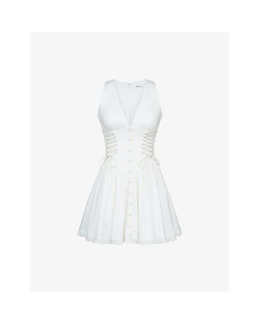 House Of Cb White Rosalina V-Neck Stretch-Cotton Mini Dress Xs (A-C Cup)