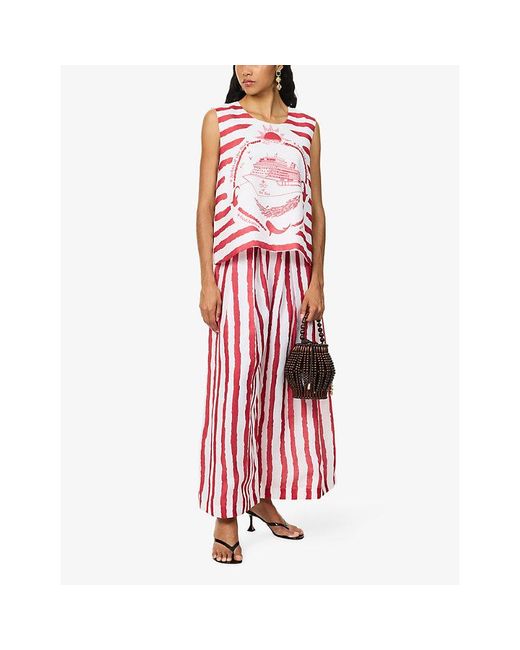 Ara Red Striped Brand-Print Woven Top