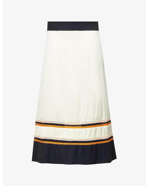 Wales Bonner Horizon Contrast-stripe Mid-rise Satin Midi Skirt in Pale ...