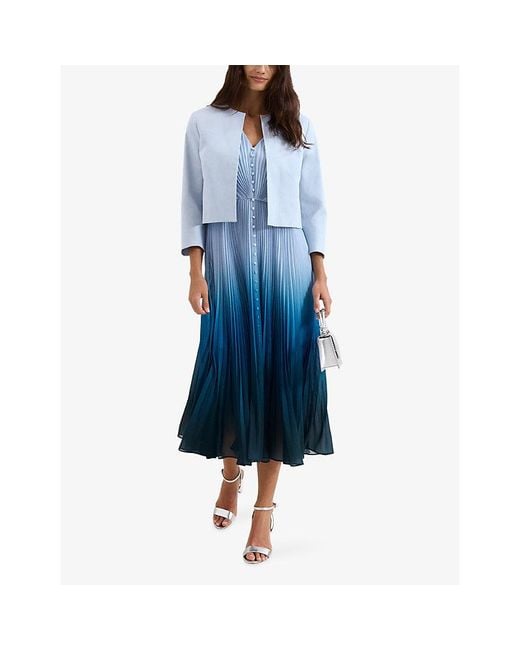 Phase Eight Blue Elizabeth Collarless Cotton-Blend Jacket