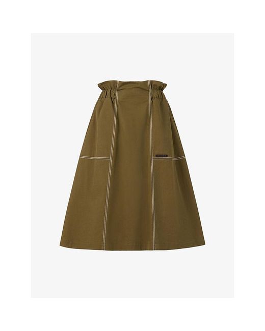 Marni Green Flared Paperbag-Waist Woven Midi Skirt