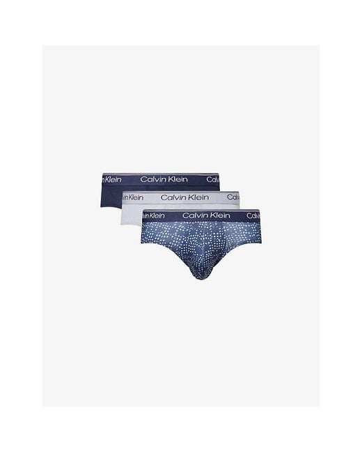 Calvin Klein Blue Logo-Waistband Pack-Of-Three Micro-Stretch Briefs for men