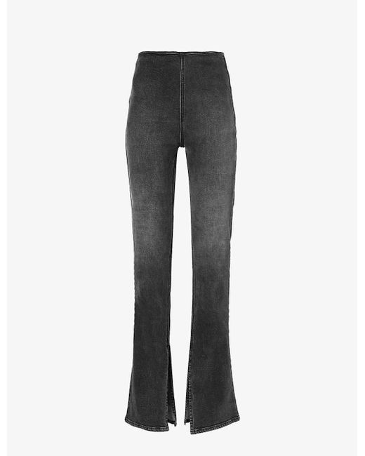 EB DENIM Gray Split-hem Slim-fit Straight-leg High-rise Stretch-denim Jeans
