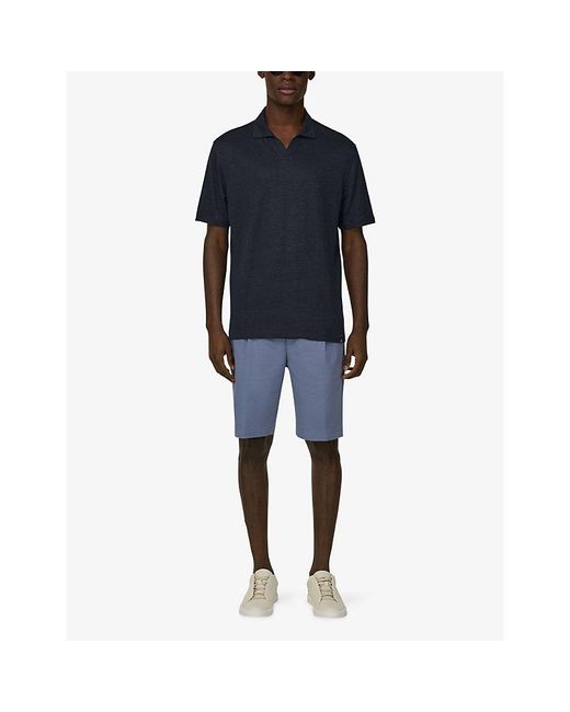 Boggi Blue Open-Collar Regular-Fit Stretch-Linen Jersey Polo Shirt for men