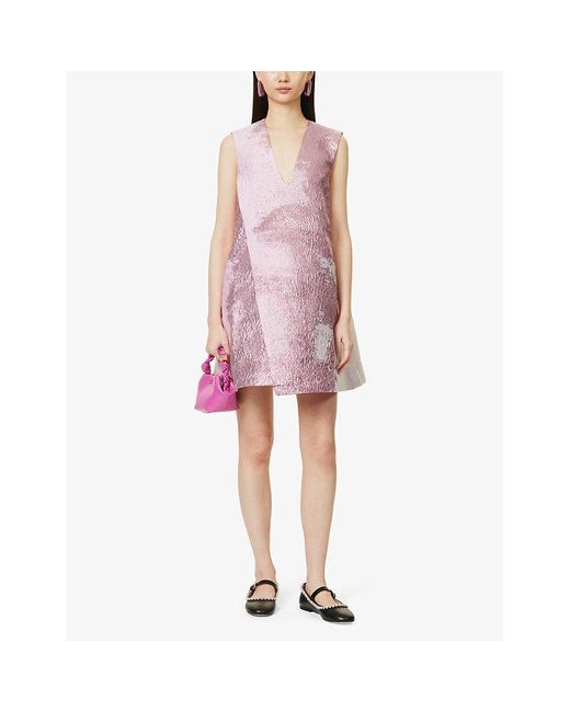 Stine Goya Pink Tamar Metallic-thread Woven Mini Dress
