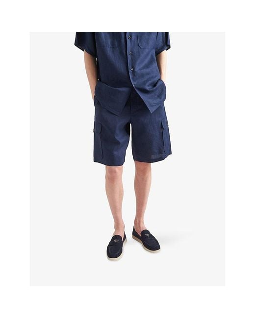 Prada Blue Triangle-Plaque Suede Loafers for men