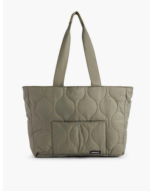 ADANOLA Natural Quilted Logo-print Recycled-nylon Tote Bag