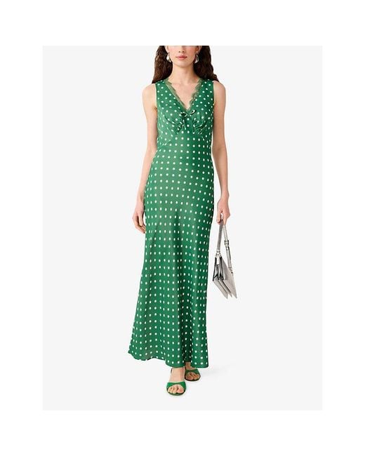 OMNES Green Jennifer Starburst-Print Satin Maxi Dress