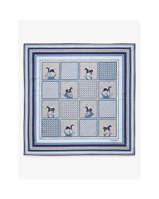 Aspinal Blue Horse-print Square Silk Scarf